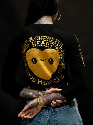 
                  
                    A CHEERFUL HEART IS GOOD MEDICINE - Longsleeve Embroidered Tshirt Black
                  
                